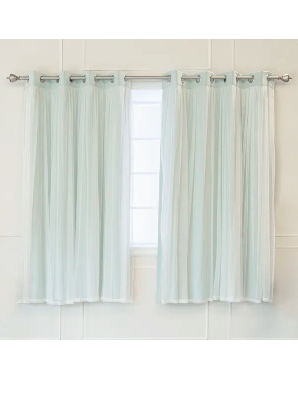 Brockham Solid Tulle Overlay Room Darkening Grommet Mint 63” Curtains Panels